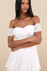 Always Remarkable White Pleated Off-the-Shoulder Maxi Dress