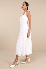 Alysanne White Embroidered Drop Waist Halter Midi Dress