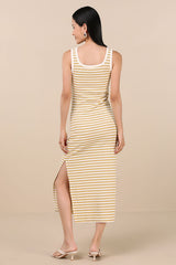 Edeva Yellow and Ivory Striped Knit Midi Dress