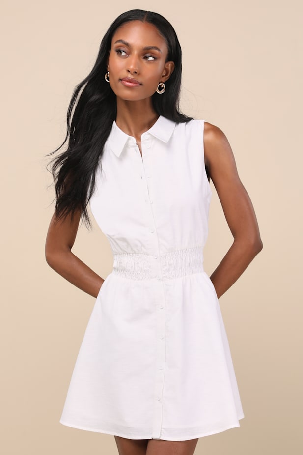 Jaliyah White Collared Button-Front Mini Dress