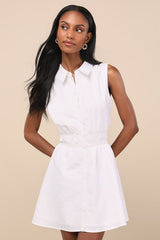 Jaliyah White Collared Button-Front Mini Dress