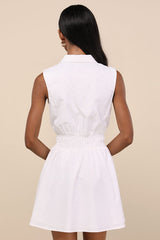 Jaliyah White Collared Button-Front Mini Dress