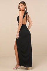 Nettie Black Halter Backless Maxi Dress