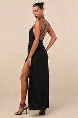 Kennon Black Backless Surplice Maxi Dress