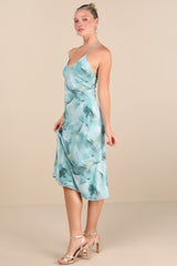 Bright Charm Light Blue Abstract Print Chiffon Slip Midi Dress