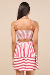 Yamila Fuchsia Striped Textured Cutout Mini Dress