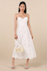 Jenora White Embroidered Bustier Midi Dress