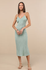 Tamia Sage Textured Sleeveless Midi Slip Dress