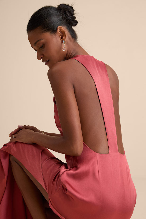 Organa Rusty Rose Satin Racerback Maxi Dress