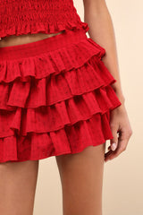 Izzy Red Smocked Tiered Two-Piece Skort Romper