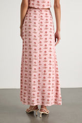 Chel Pink Boho Print Button-Front Maxi Skirt
