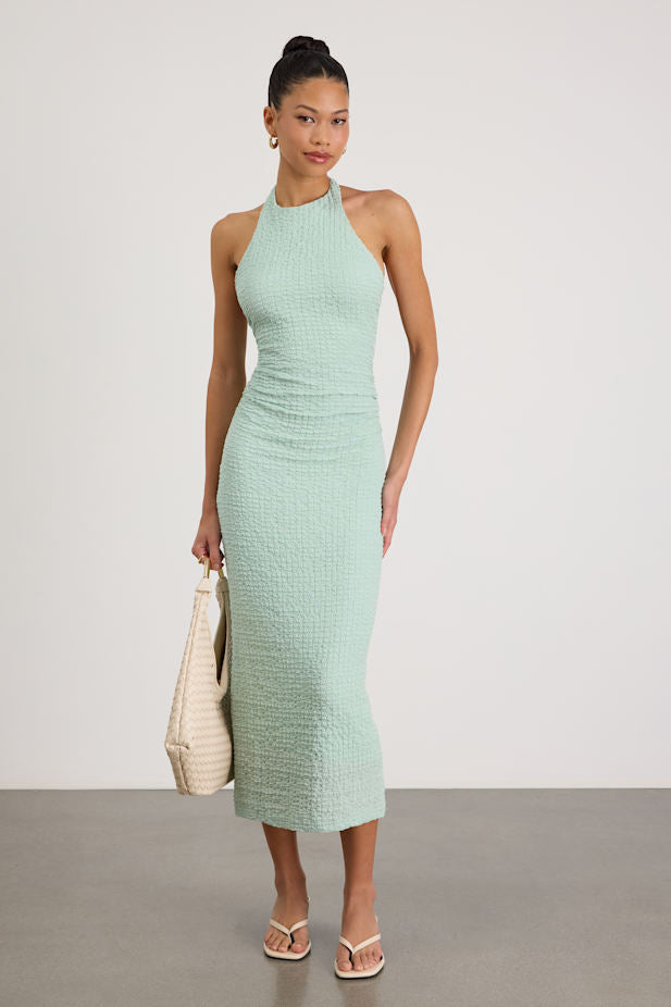 Jodelle Mint Green Textured Halter Midi Dress