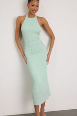 Jodelle Mint Green Textured Halter Midi Dress