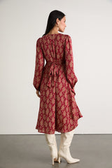 Graceful Impression Wine Red Floral Print Midi Dress