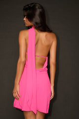 Isloda Pink One-Shoulder Backless Sash Mini Dress