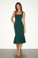 Moment Maker Emerald Square Neck Trumpet Midi Dress