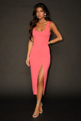 Sultry Elegance Coral Pink Cutout Bodycon Midi Dress