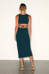 Sultry Elegance Dark Teal Cutout Bodycon Midi Dress