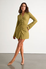 Marcella Chartreuse Jacquard Button-Front Mini Dress
