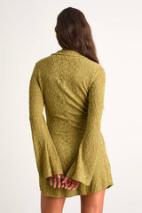Marcella Chartreuse Jacquard Button-Front Mini Dress