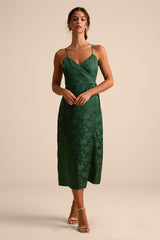 Katherine Emerald Floral Jacquard Wrap Midi Dress