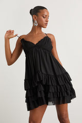 Asuka Black Ruffled Tiered Mini Dress