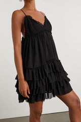 Asuka Black Ruffled Tiered Mini Dress
