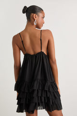 Asuka Black Ruffled Tiered Mini Dress