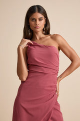 Adeline Rusty Rose One-Shoulder Scarf Maxi Dress