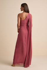 Adeline Rusty Rose One-Shoulder Scarf Maxi Dress