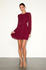 Garden Bliss Wine Red Long Sleeve Cutout Mini Dress