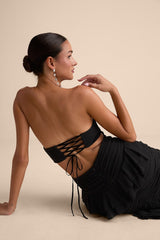 Loni Black Strapless Ruffled Maxi Dress
