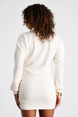 Bellamy Ivory Jersey Knit Long Sleeve Mini Dress