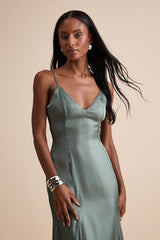 Luziel Sage Green Organza Pleated Maxi Dress
