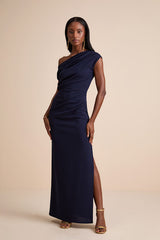 Janine Navy Asymmetrical Maxi Dress