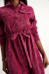 Simple Affection Magenta Corduroy Mini Dress With Pockets