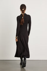 Corinne Black Jersey Knit Mock Neck Midi Dress