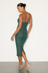 Catriona Emerald Beaded Cowl Neck Strapless Midi Dress