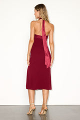 Rossie Dark Red Cross-Front Halter Midi Dress
