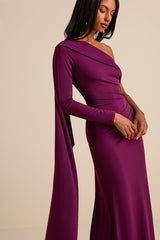 Maru Plum Purple Long Sleeve One-Shoulder Sash Maxi Dress