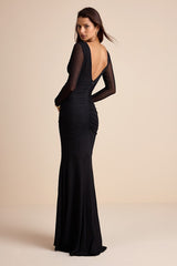 Georgina Black Jersey Knit Ruched Mermaid Maxi Dress