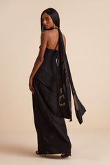 Mikani Black Burnout Halter Maxi Dress