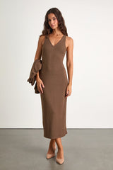 Marvelous Match Brown Knit Two-Piece Midi Dress & Sweater Set