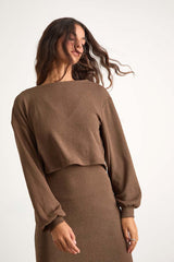 Marvelous Match Brown Knit Two-Piece Midi Dress & Sweater Set