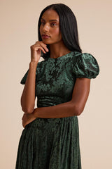 Arlie Emerald Velvet Burnout Puff Sleeve Midi Dress