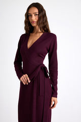 Literary Lover Dark Plum Midi Wrap Sweater Dress