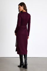 Literary Lover Dark Plum Midi Wrap Sweater Dress