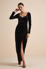 Forever Sensational Black Velvet Long Sleeve Maxi Dress
