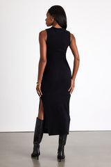 Zephine Black Sleeveless Sweater Midi Dress