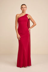 Carmenza Red One-Shoulder Sash Maxi Dress